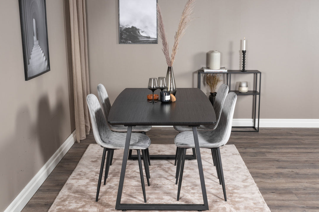 Venture Home Inca Extentiontable - Black top / black Legs+Polar Diamond Dining Chair - Black Legs - Grey Velvet_4