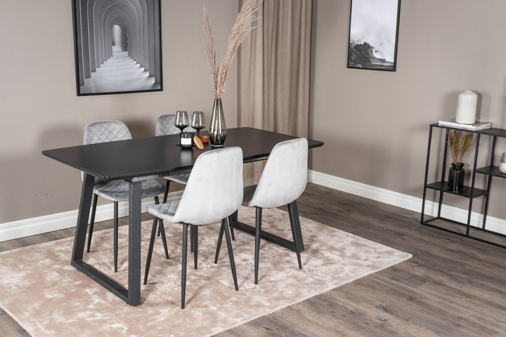 Venture Home Inca Extentiontable - Black top / black Legs+Polar Diamond Dining Chair - Black Legs - Grey Velvet_4