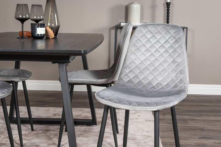 Venture Home Inca Extentiontable - Black top / black Legs+Polar Diamond Dining Chair - Black Legs - Grey Velvet_4