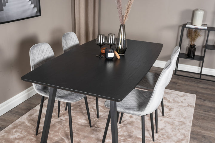 Venture Home Inca Extentiontable - Black top / black Legs+Polar Diamond Dining Chair - Black Legs - Grey Velvet_4