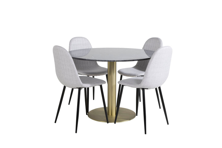 Venture Home Estelle Round Dining Table ø106 H75 - Black / Brass+Polar Dining Chair - Black Legs - Light Grey Fabric_4