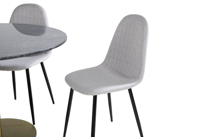 Venture Home Estelle Round Dining Table ø106 H75 - Black / Brass+Polar Dining Chair - Black Legs - Light Grey Fabric_4