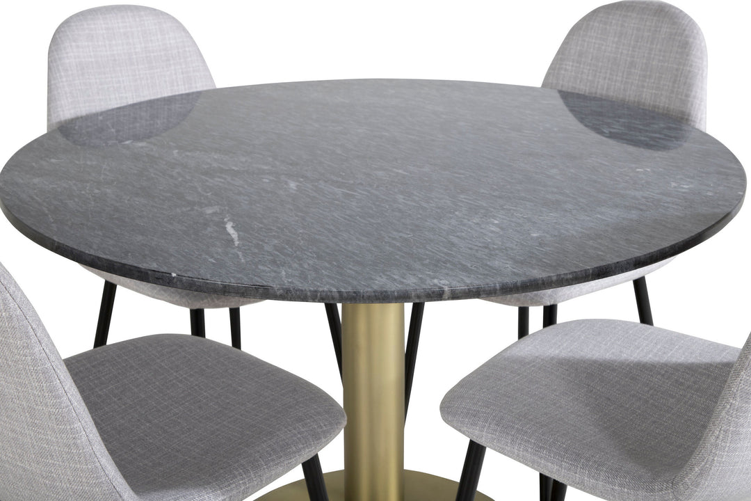 Venture Home Estelle Round Dining Table ø106 H75 - Black / Brass+Polar Dining Chair - Black Legs - Light Grey Fabric_4