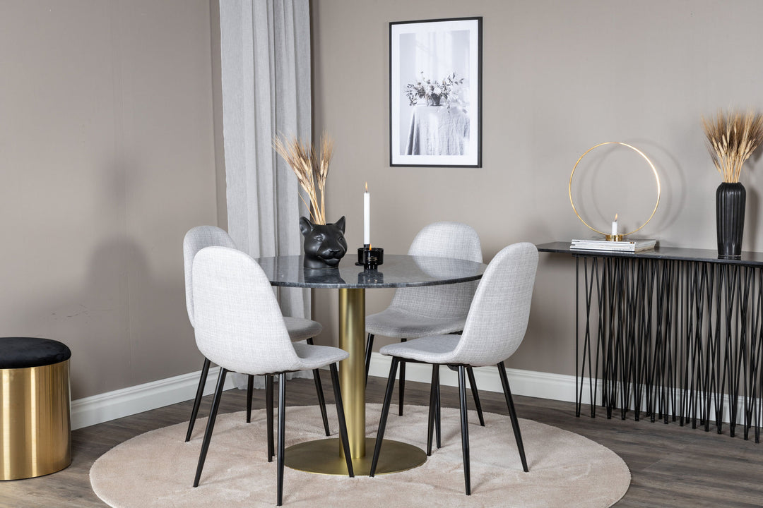 Venture Home Estelle Round Dining Table ø106 H75 - Black / Brass+Polar Dining Chair - Black Legs - Light Grey Fabric_4