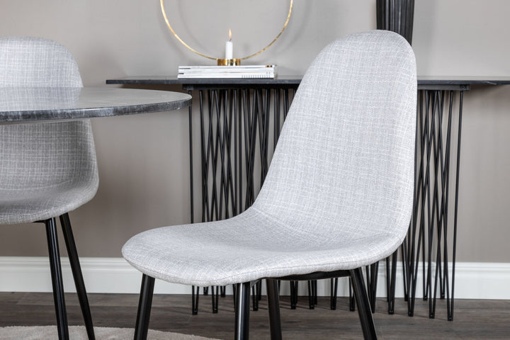 Venture Home Estelle Round Dining Table ø106 H75 - Black / Brass+Polar Dining Chair - Black Legs - Light Grey Fabric_4