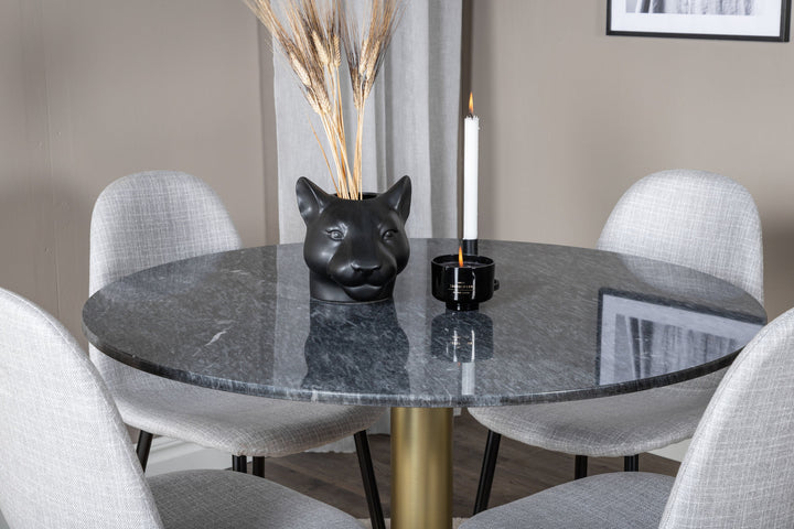 Venture Home Estelle Round Dining Table ø106 H75 - Black / Brass+Polar Dining Chair - Black Legs - Light Grey Fabric_4