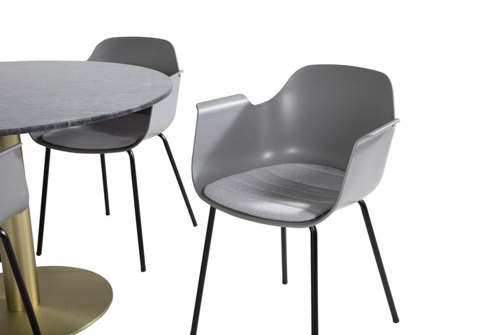 Venture Home Estelle Round Dining Table ø106 H75 - Black / Brass+Comfort Plastic Dining Chair - Black Legs - Grey Plastic_4