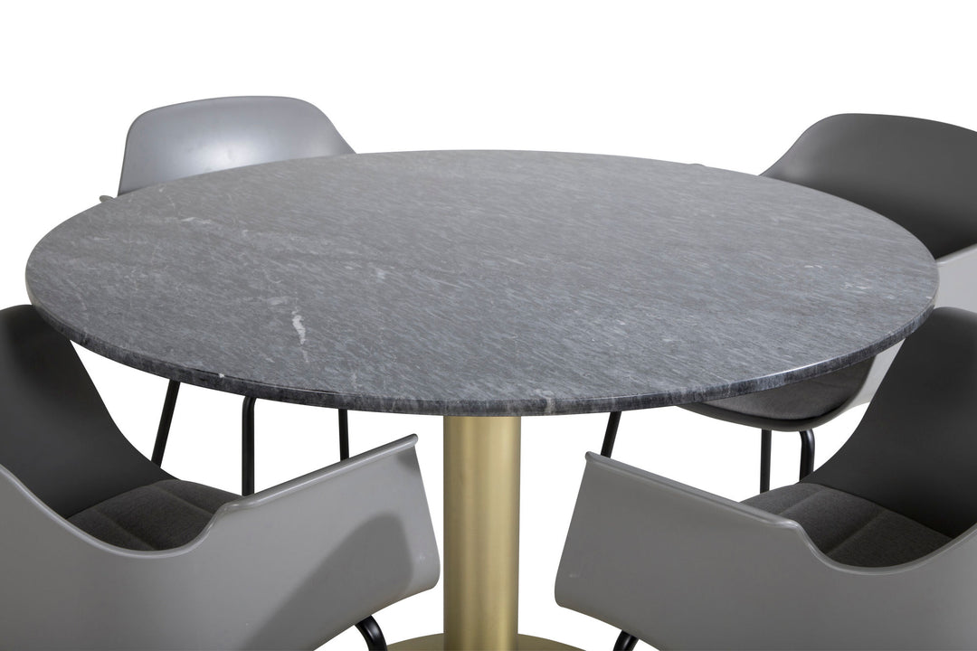 Venture Home Estelle Round Dining Table ø106 H75 - Black / Brass+Comfort Plastic Dining Chair - Black Legs - Grey Plastic_4