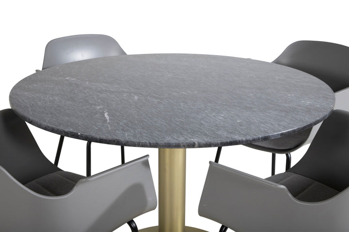 Venture Home Estelle Round Dining Table ø106 H75 - Black / Brass+Comfort Plastic Dining Chair - Black Legs - Grey Plastic_4