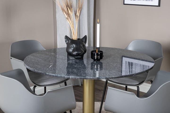 Venture Home Estelle Round Dining Table ø106 H75 - Black / Brass+Comfort Plastic Dining Chair - Black Legs - Grey Plastic_4