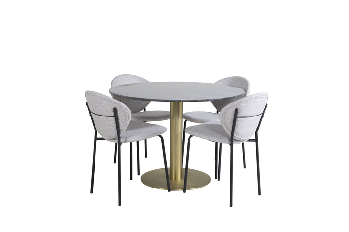 Venture Home Estelle Round Dining Table ø106 H75 - Black / Brass+Vault Dining Chair - Black Legs - Grey Fabric_4
