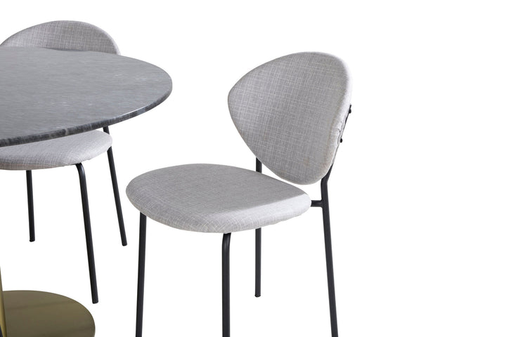 Venture Home Estelle Round Dining Table ø106 H75 - Black / Brass+Vault Dining Chair - Black Legs - Grey Fabric_4