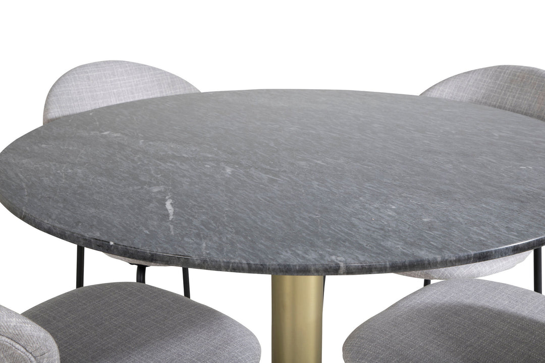 Venture Home Estelle Round Dining Table ø106 H75 - Black / Brass+Vault Dining Chair - Black Legs - Grey Fabric_4