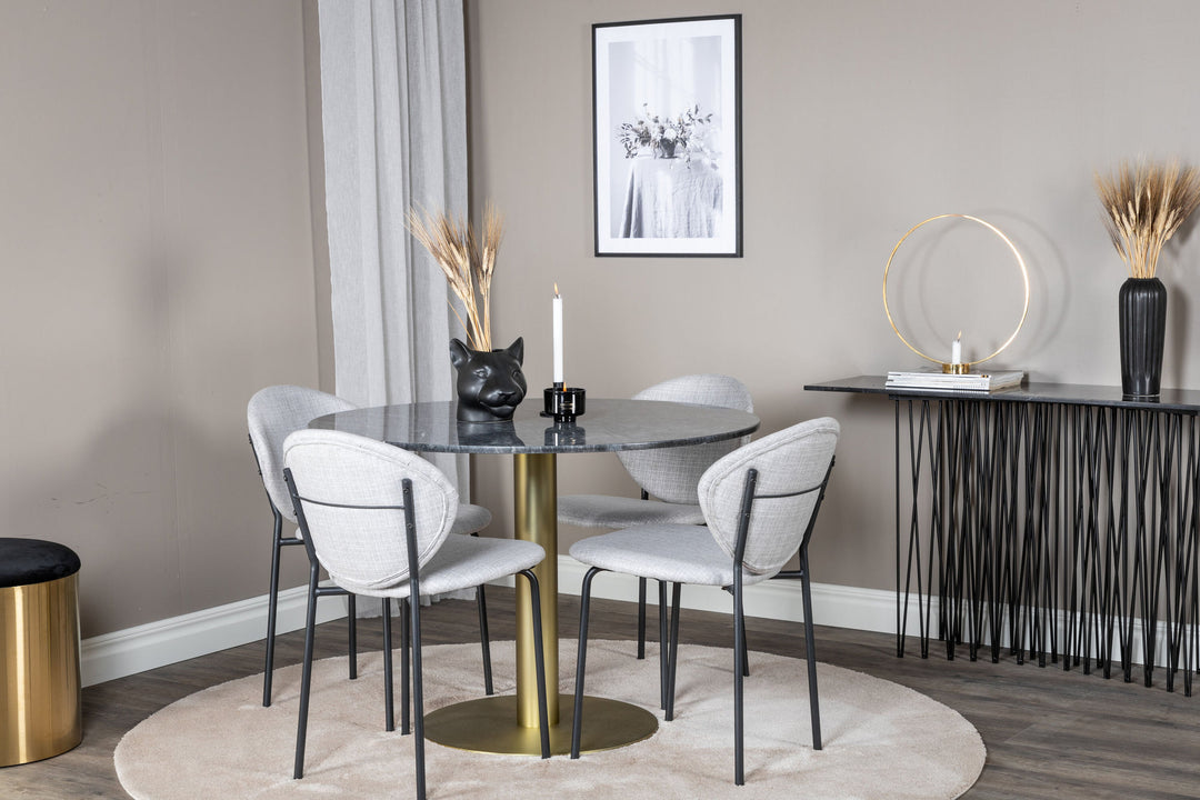 Venture Home Estelle Round Dining Table ø106 H75 - Black / Brass+Vault Dining Chair - Black Legs - Grey Fabric_4