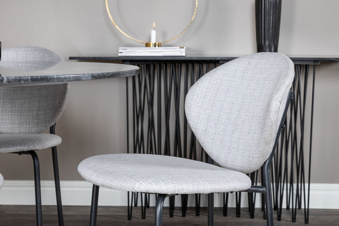 Venture Home Estelle Round Dining Table ø106 H75 - Black / Brass+Vault Dining Chair - Black Legs - Grey Fabric_4
