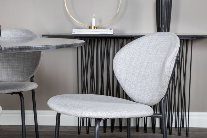 Venture Home Estelle Round Dining Table ø106 H75 - Black / Brass+Vault Dining Chair - Black Legs - Grey Fabric_4