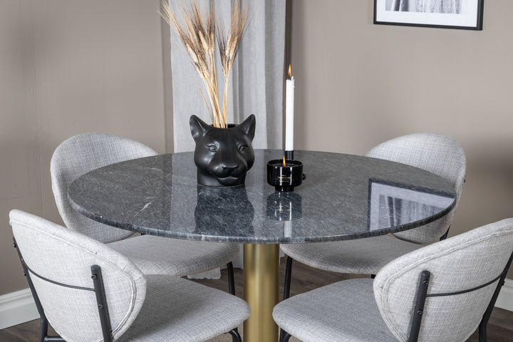 Venture Home Estelle Round Dining Table ø106 H75 - Black / Brass+Vault Dining Chair - Black Legs - Grey Fabric_4