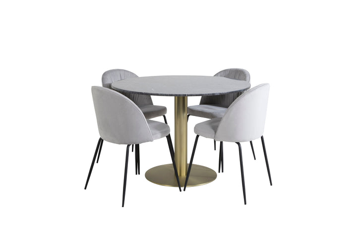 Venture Home Estelle Round Dining Table ø106 H75 - Black / Brass+Wrinkles Dining Chair - Black Legs - Grey Velvet_4