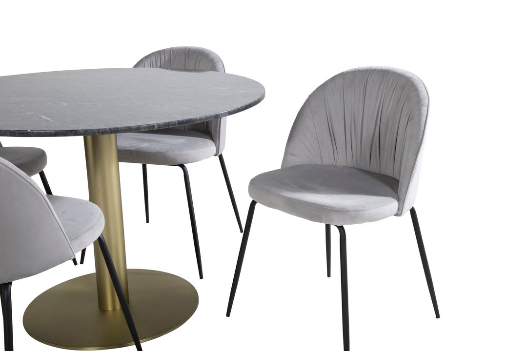 Venture Home Estelle Round Dining Table ø106 H75 - Black / Brass+Wrinkles Dining Chair - Black Legs - Grey Velvet_4