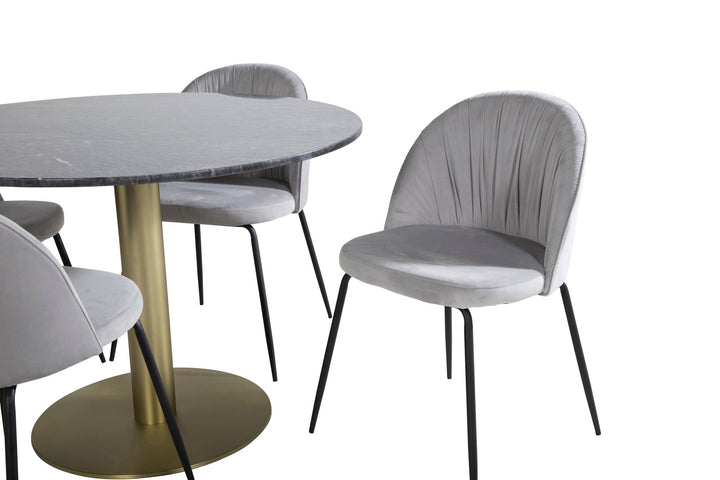 Venture Home Estelle Round Dining Table ø106 H75 - Black / Brass+Wrinkles Dining Chair - Black Legs - Grey Velvet_4