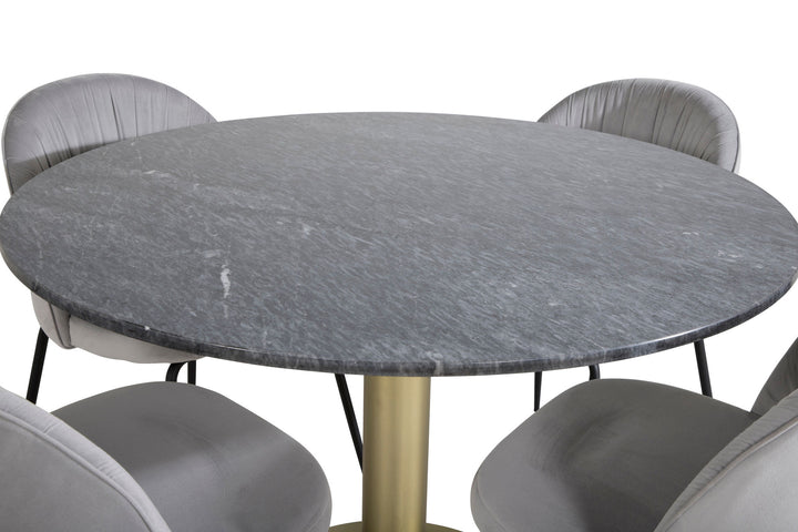 Venture Home Estelle Round Dining Table ø106 H75 - Black / Brass+Wrinkles Dining Chair - Black Legs - Grey Velvet_4