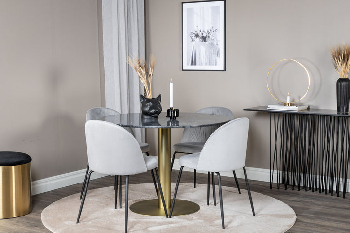 Venture Home Estelle Round Dining Table ø106 H75 - Black / Brass+Wrinkles Dining Chair - Black Legs - Grey Velvet_4