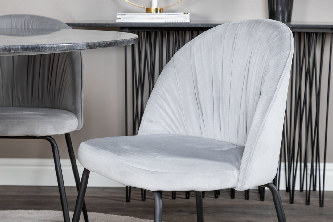 Venture Home Estelle Round Dining Table ø106 H75 - Black / Brass+Wrinkles Dining Chair - Black Legs - Grey Velvet_4