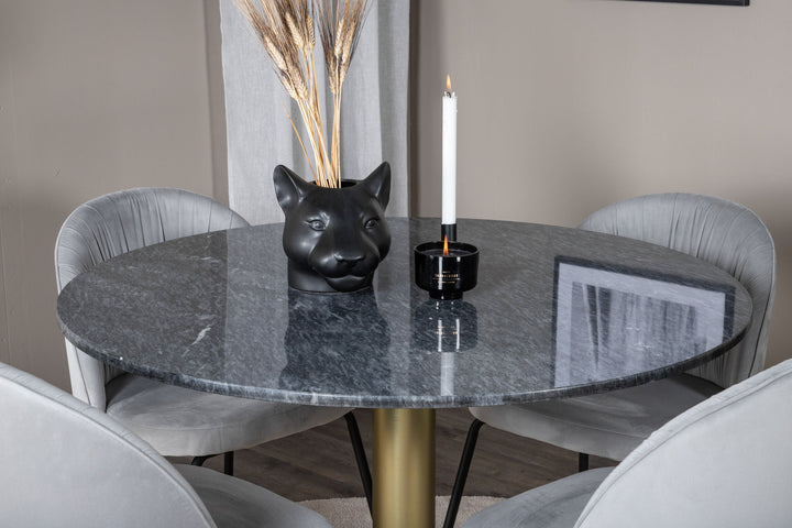 Venture Home Estelle Round Dining Table ø106 H75 - Black / Brass+Wrinkles Dining Chair - Black Legs - Grey Velvet_4