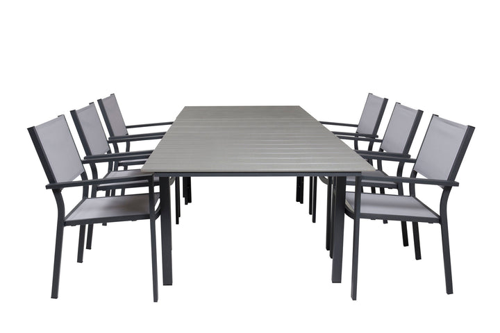 Venture Home Levels Dining Table 160/240*90 - Black Alu / Grey Aintwood +Copacabana Arm Chair (stackable) - Black Alu / Grey Textilene_6