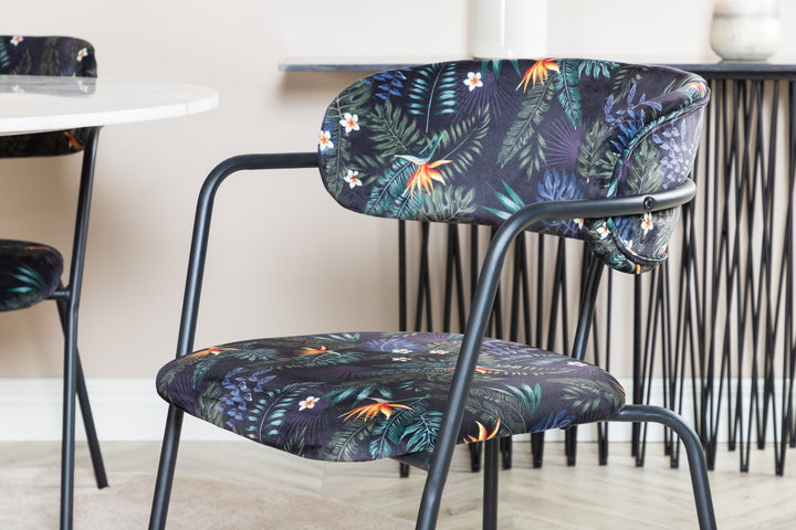 Venture Home Estelle Round Dining Table ø106 H75 - White / Black+Arrow armchair - Black Legs - Black Flower printed Fabric_4