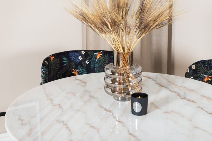 Venture Home Estelle Round Dining Table ø106 H75 - White / Black+Arrow armchair - Black Legs - Black Flower printed Fabric_4