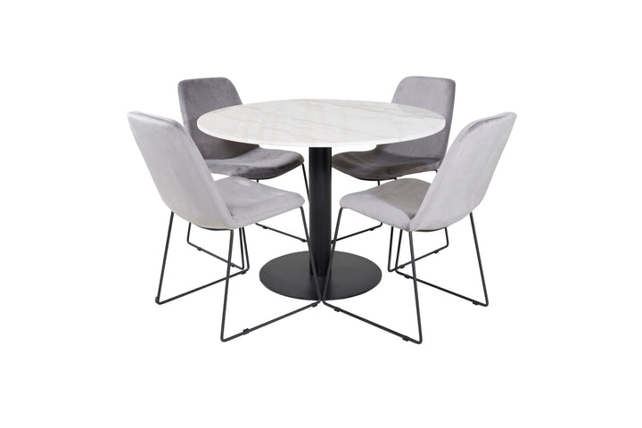Venture Home Estelle Round Dining Table ø106 H75 - White / Black+Muce Dining Chair - Black Legs - Grey Velvet_4