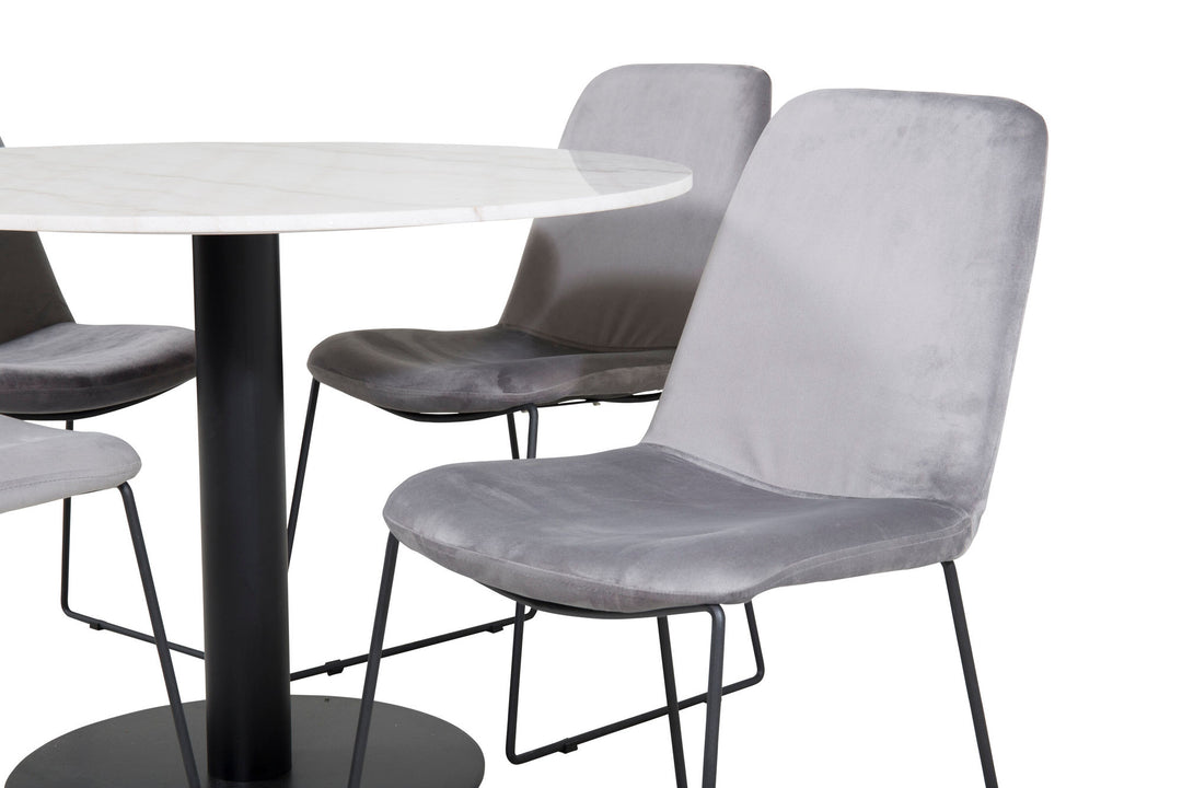 Venture Home Estelle Round Dining Table ø106 H75 - White / Black+Muce Dining Chair - Black Legs - Grey Velvet_4
