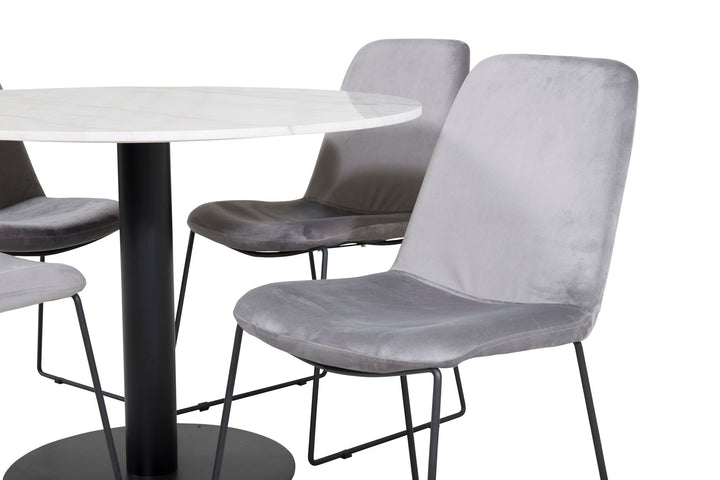 Venture Home Estelle Round Dining Table ø106 H75 - White / Black+Muce Dining Chair - Black Legs - Grey Velvet_4