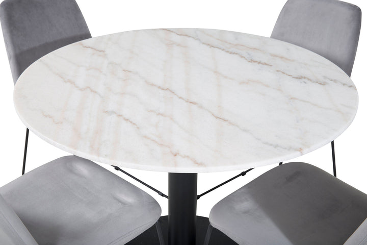 Venture Home Estelle Round Dining Table ø106 H75 - White / Black+Muce Dining Chair - Black Legs - Grey Velvet_4