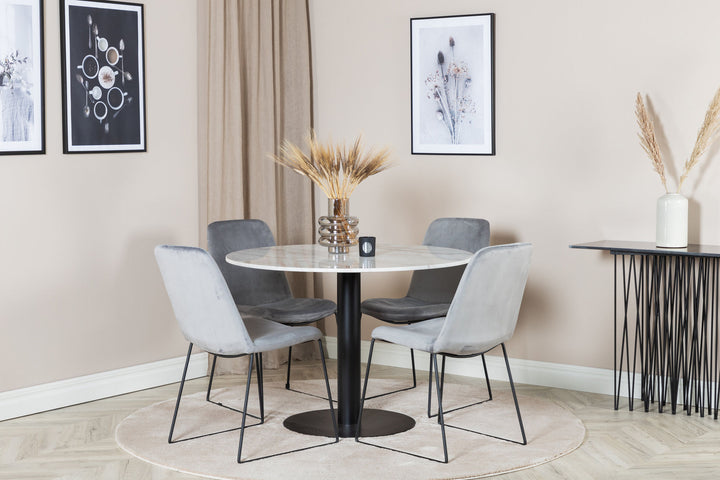 Venture Home Estelle Round Dining Table ø106 H75 - White / Black+Muce Dining Chair - Black Legs - Grey Velvet_4