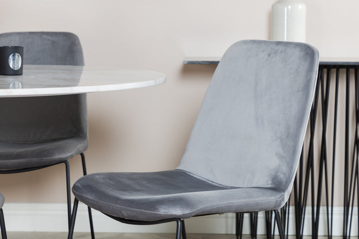 Venture Home Estelle Round Dining Table ø106 H75 - White / Black+Muce Dining Chair - Black Legs - Grey Velvet_4