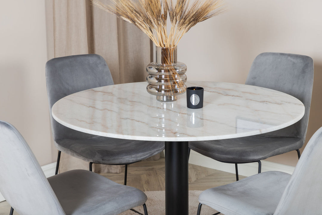 Venture Home Estelle Round Dining Table ø106 H75 - White / Black+Muce Dining Chair - Black Legs - Grey Velvet_4