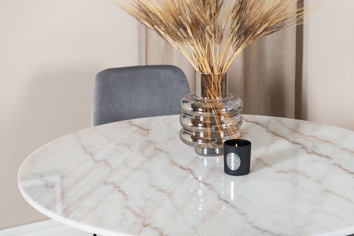Venture Home Estelle Round Dining Table ø106 H75 - White / Black+Muce Dining Chair - Black Legs - Grey Velvet_4