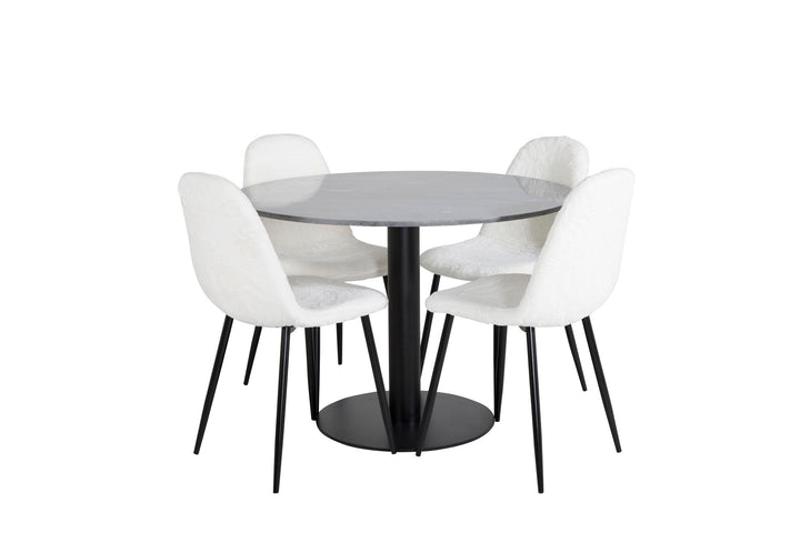 Venture Home Estelle Round Dining Table ø106 H75 - Black / Black+Polar Fluff Dining Chair - Black Legs - White Teddy _4