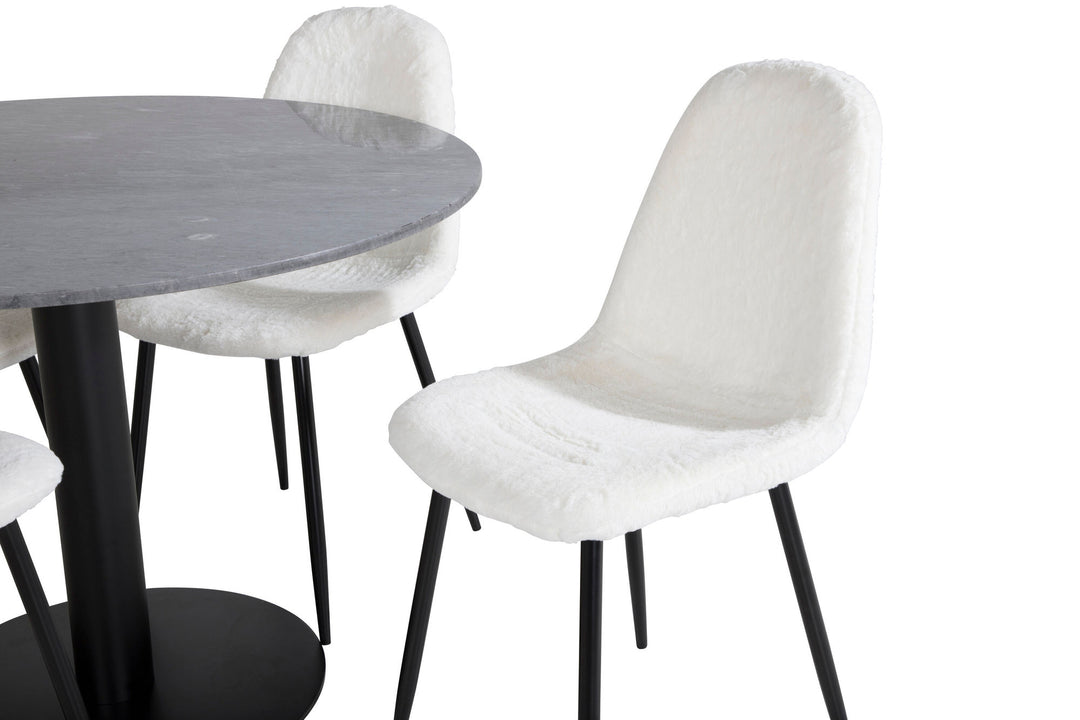 Venture Home Estelle Round Dining Table ø106 H75 - Black / Black+Polar Fluff Dining Chair - Black Legs - White Teddy _4