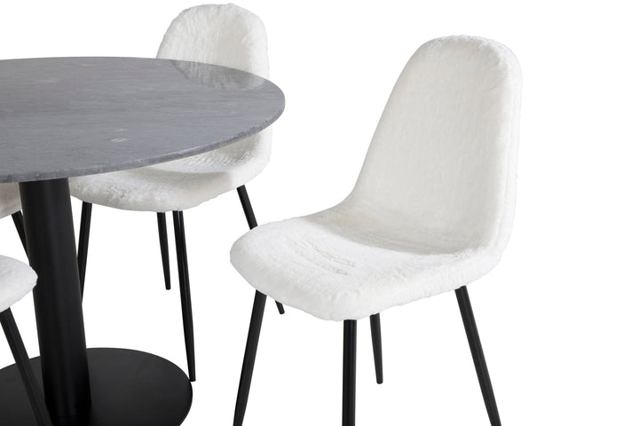 Venture Home Estelle Round Dining Table ø106 H75 - Black / Black+Polar Fluff Dining Chair - Black Legs - White Teddy _4
