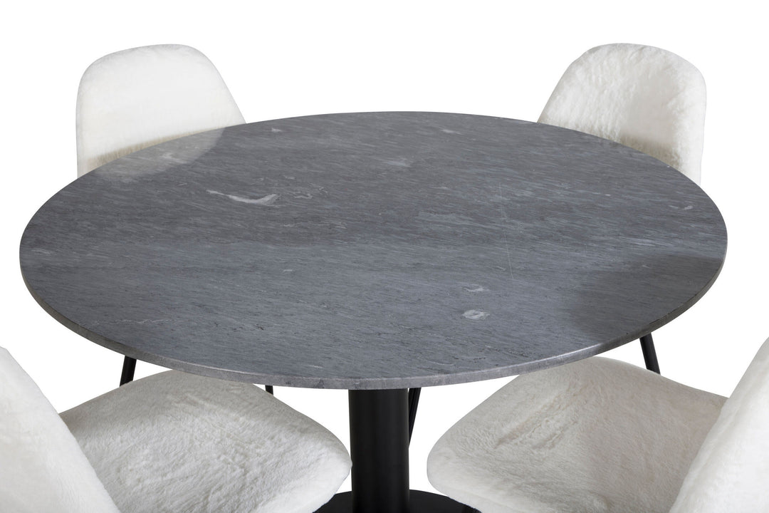 Venture Home Estelle Round Dining Table ø106 H75 - Black / Black+Polar Fluff Dining Chair - Black Legs - White Teddy _4