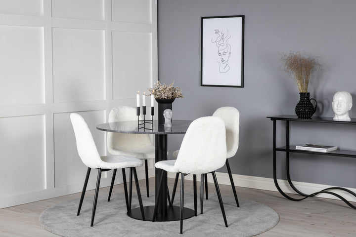 Venture Home Estelle Round Dining Table ø106 H75 - Black / Black+Polar Fluff Dining Chair - Black Legs - White Teddy _4