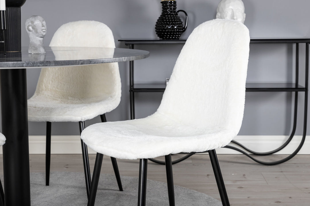 Venture Home Estelle Round Dining Table ø106 H75 - Black / Black+Polar Fluff Dining Chair - Black Legs - White Teddy _4
