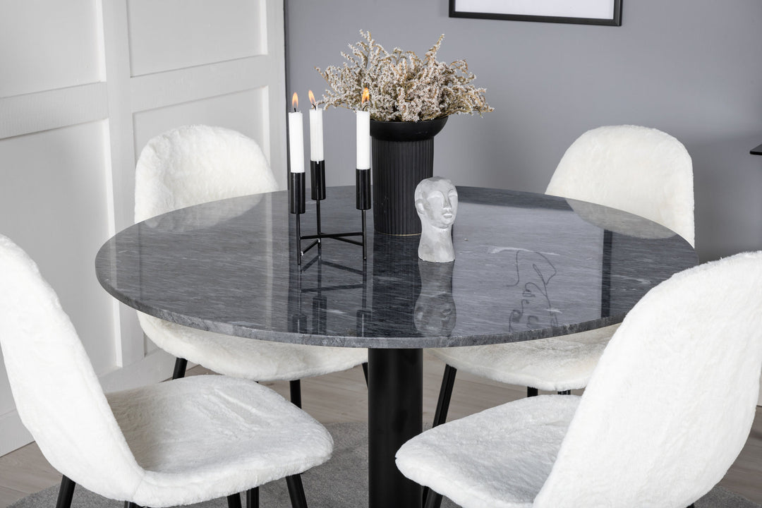Venture Home Estelle Round Dining Table ø106 H75 - Black / Black+Polar Fluff Dining Chair - Black Legs - White Teddy _4