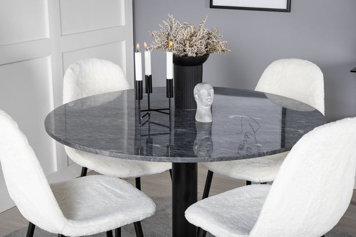 Venture Home Estelle Round Dining Table ø106 H75 - Black / Black+Polar Fluff Dining Chair - Black Legs - White Teddy _4