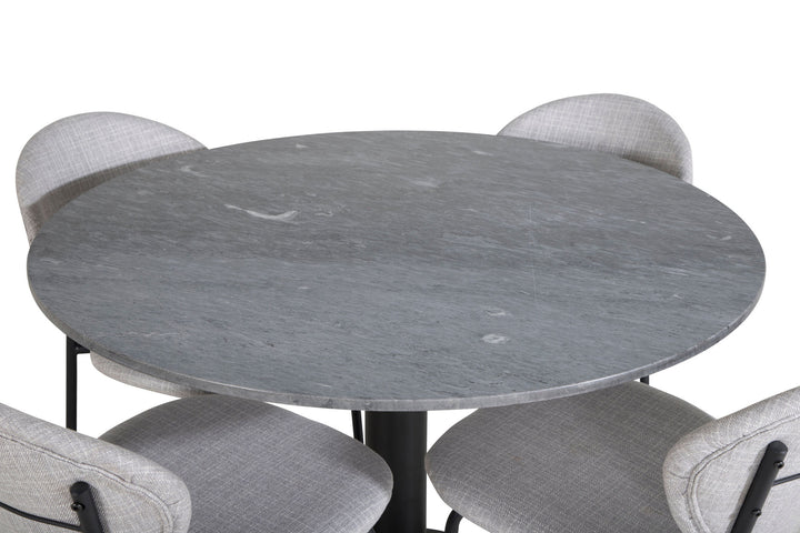 Venture Home Estelle Round Dining Table ø106 H75 - Black / Black+Vault Dining Chair - Black Legs - Grey Fabric_4