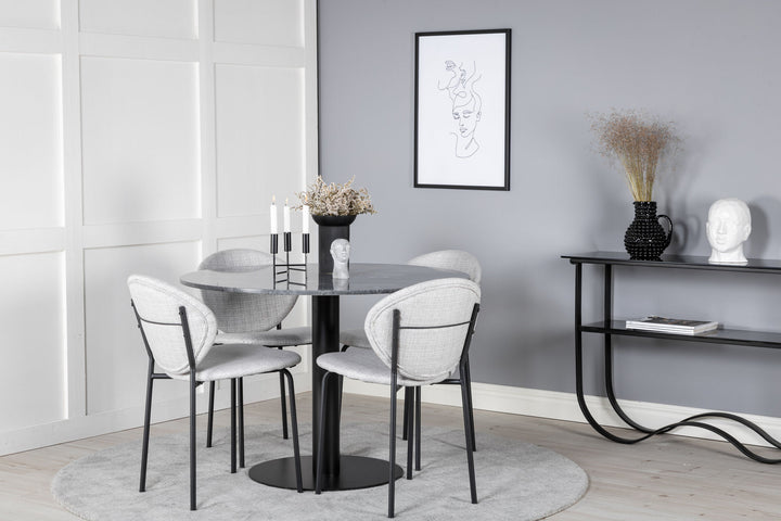 Venture Home Estelle Round Dining Table ø106 H75 - Black / Black+Vault Dining Chair - Black Legs - Grey Fabric_4