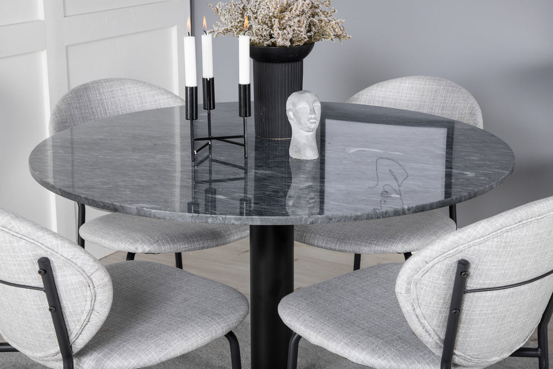 Venture Home Estelle Round Dining Table ø106 H75 - Black / Black+Vault Dining Chair - Black Legs - Grey Fabric_4